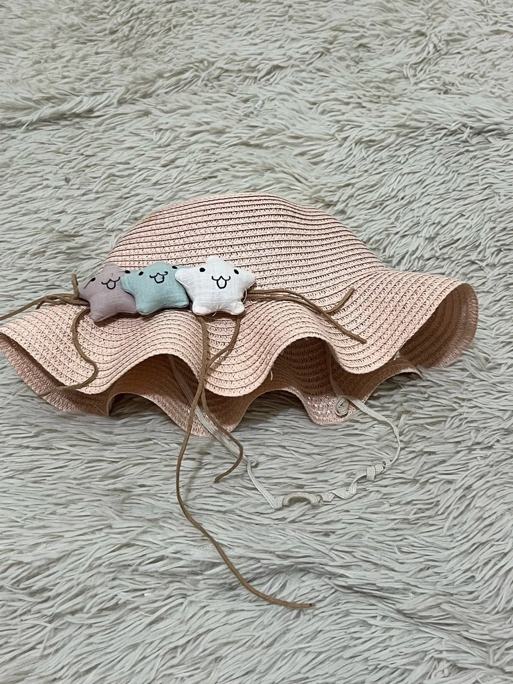 Straw Sun Hat with Cute Star Charms - Pink